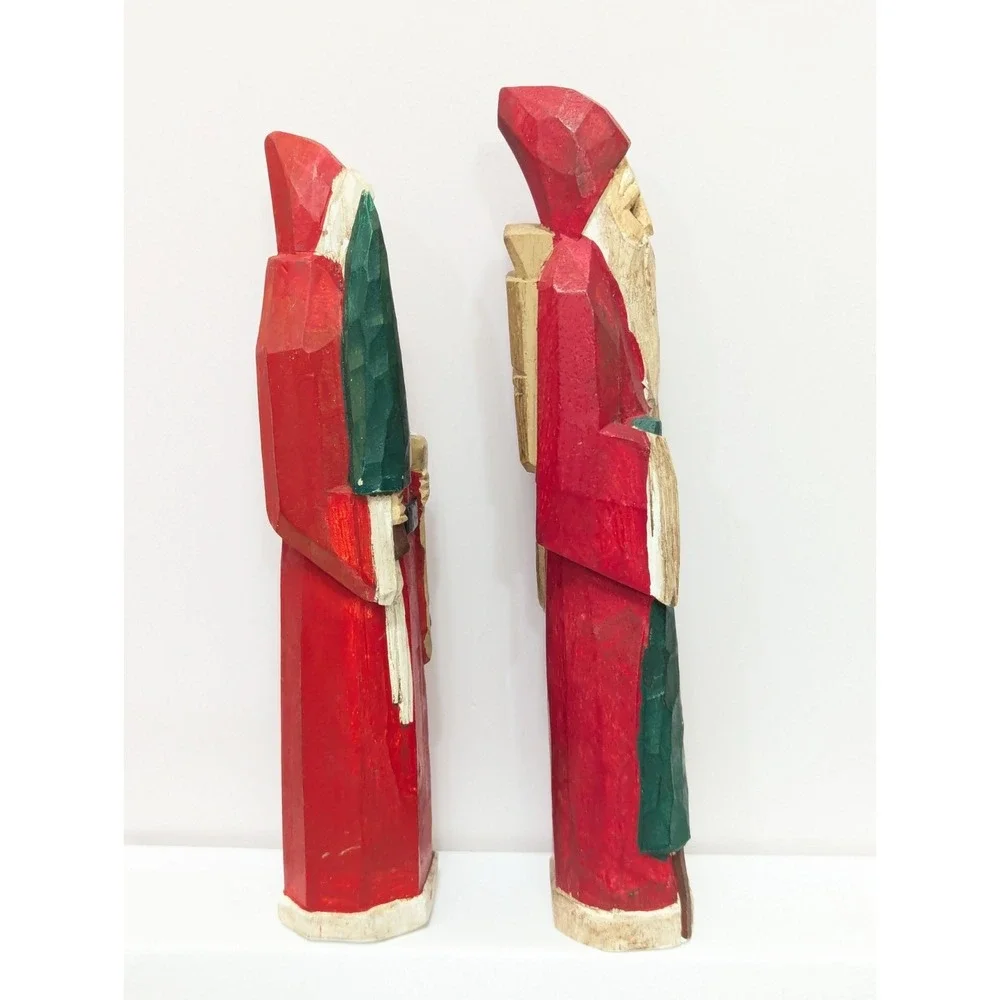 MIDWEST CANNON FALLS Carved Wooden Santa Set of 2 Folk Art Primitive Christmas